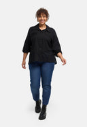 'Veloura' Bluse – Leinenmix, Spitzensaum